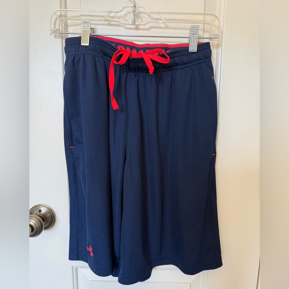 Under Armour Men's Navy Shorts with Red Highlights